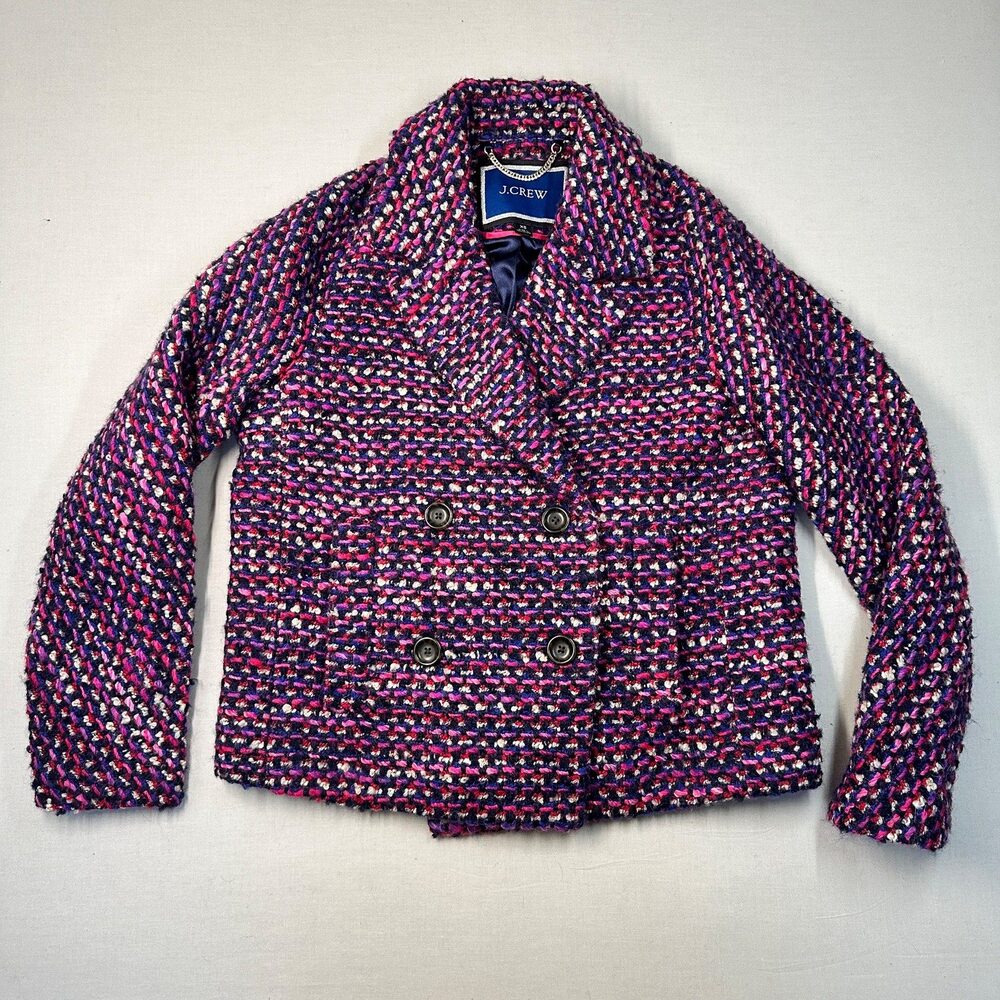 Preppy J.Crew Tweed Double-Breasted Peacoat Pink Navy XS